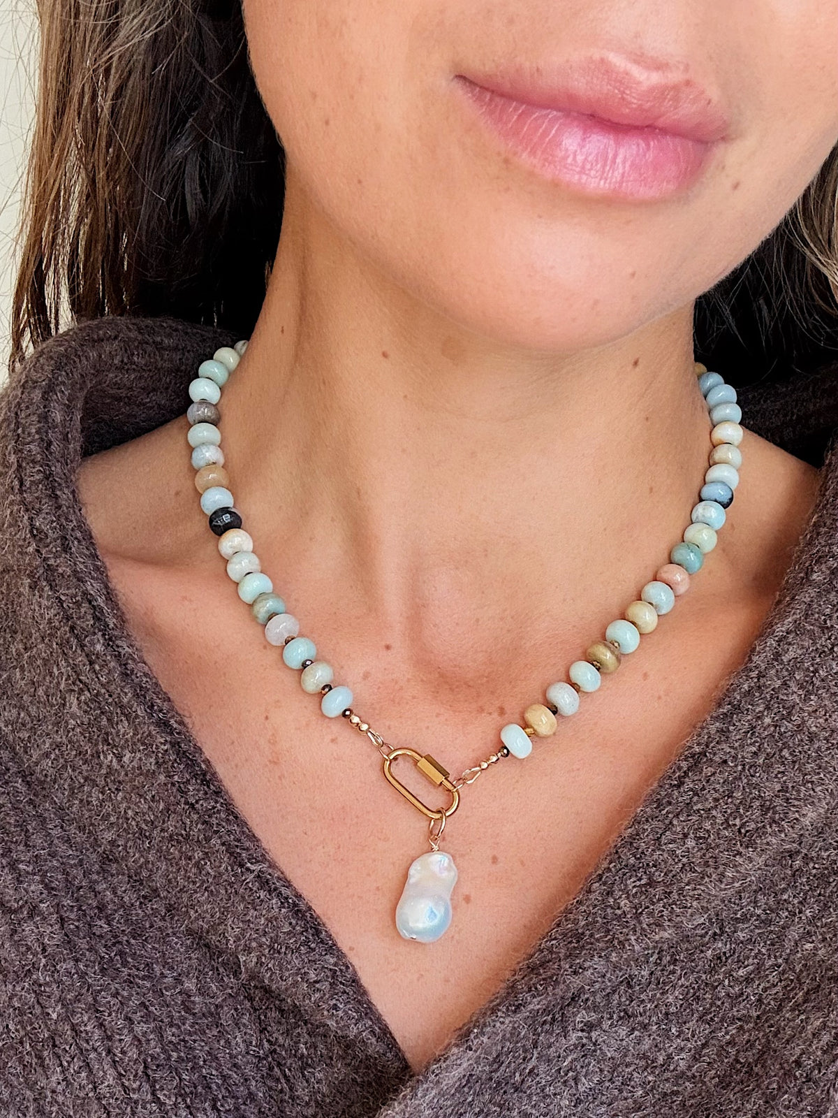 Amazonite & Pearl Clasp Necklace