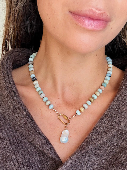 Amazonite & Pearl Clasp Necklace