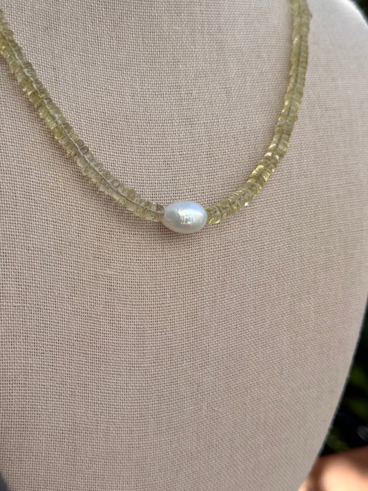 Yellow Quartz & Freshwater Pearl Necklace
