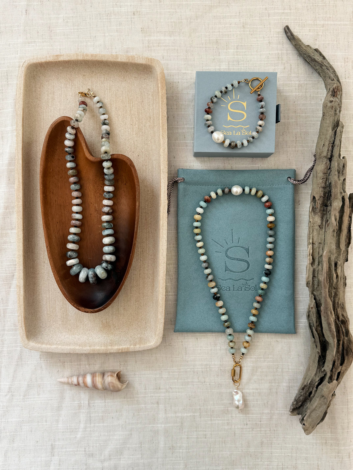 Amazonite & Pearl Clasp Necklace