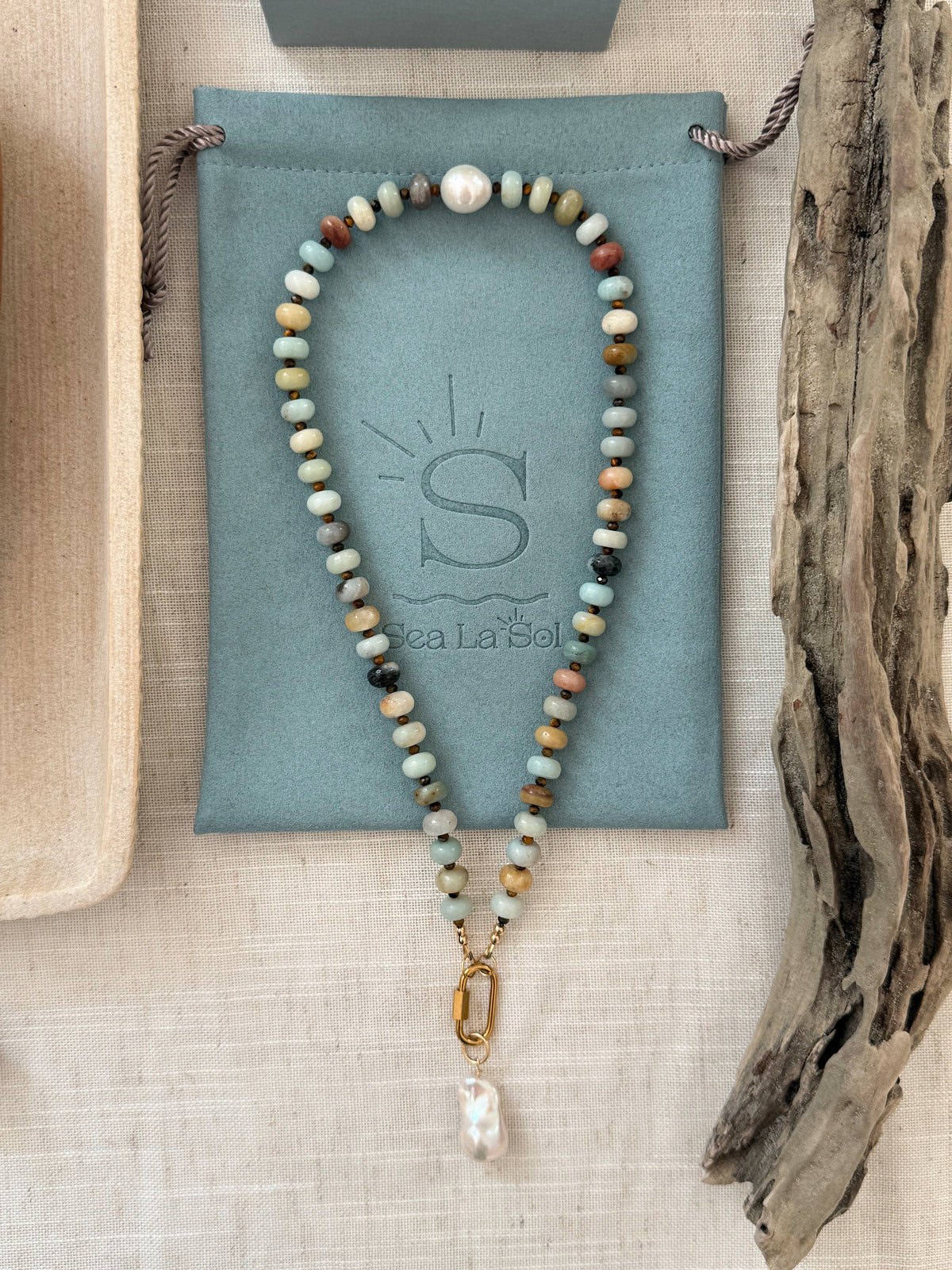Amazonite & Pearl Clasp Necklace