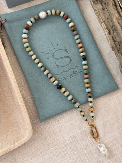 Amazonite & Pearl Clasp Necklace